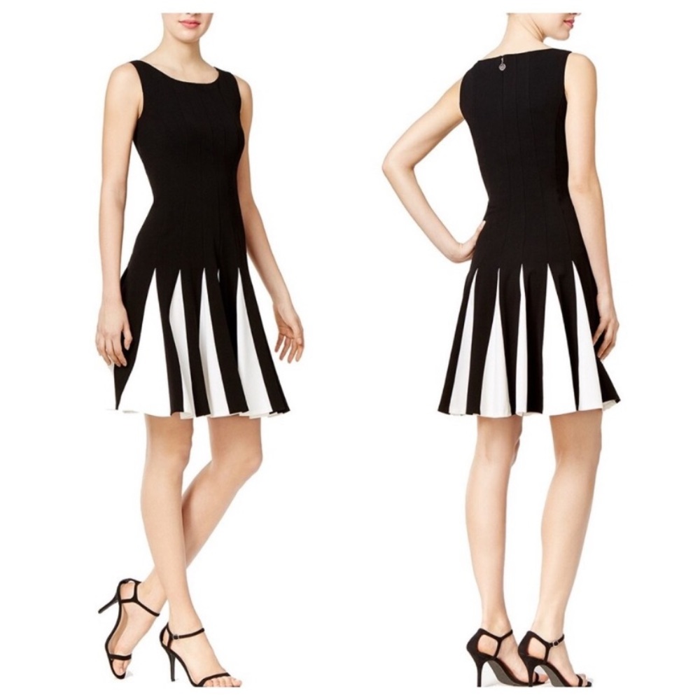 Tommy Hilfiger black pale pink pleat flare dress